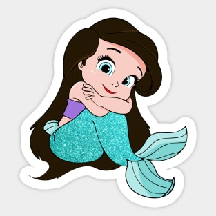 Adorable baby mermaid black hair, cute baby mermaid, under the sea Sticker